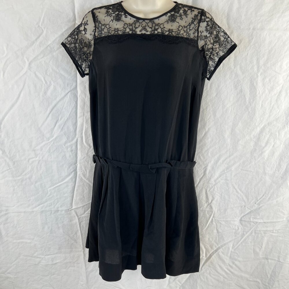 Maje Black Silk Lace Shoulder Shift Dress $295 - Picture 2 of 14